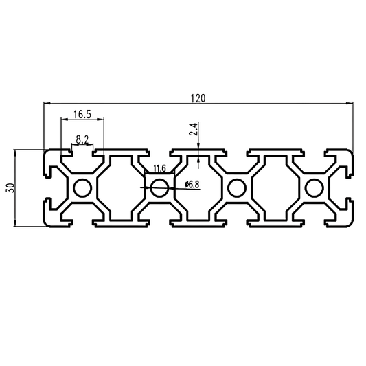 Perfil Estructural Aluminio Tslot 30x120x2000 mm