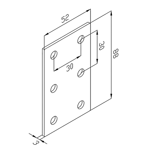 Plano técnico de Placa Unión Rectangular Para Perfil Tslot 30x60 (pack 2 und) (PC00177) para maquinaria CNC y automatización industrial