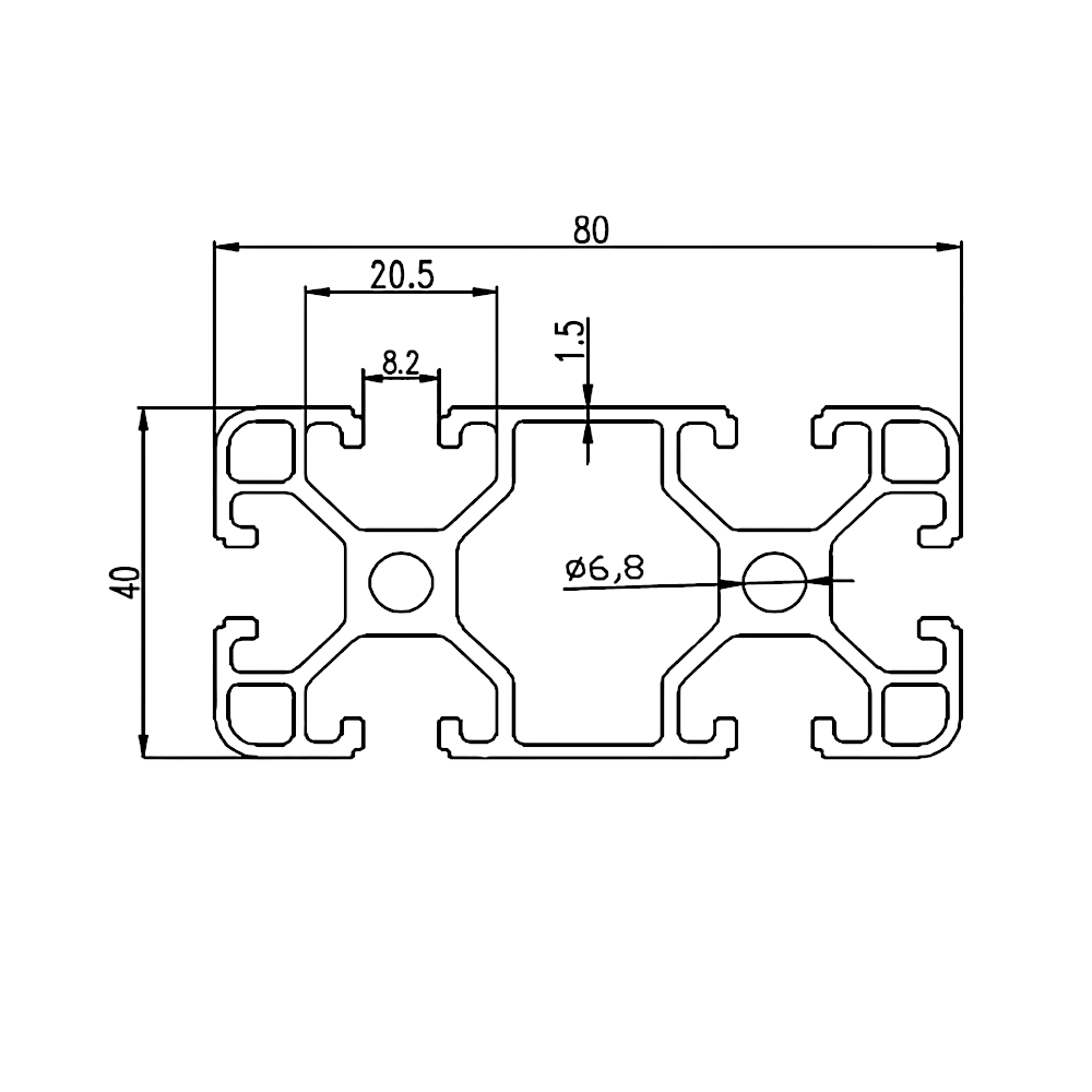 Perfil Estructural Aluminio Tslot 40x80x2000 mm