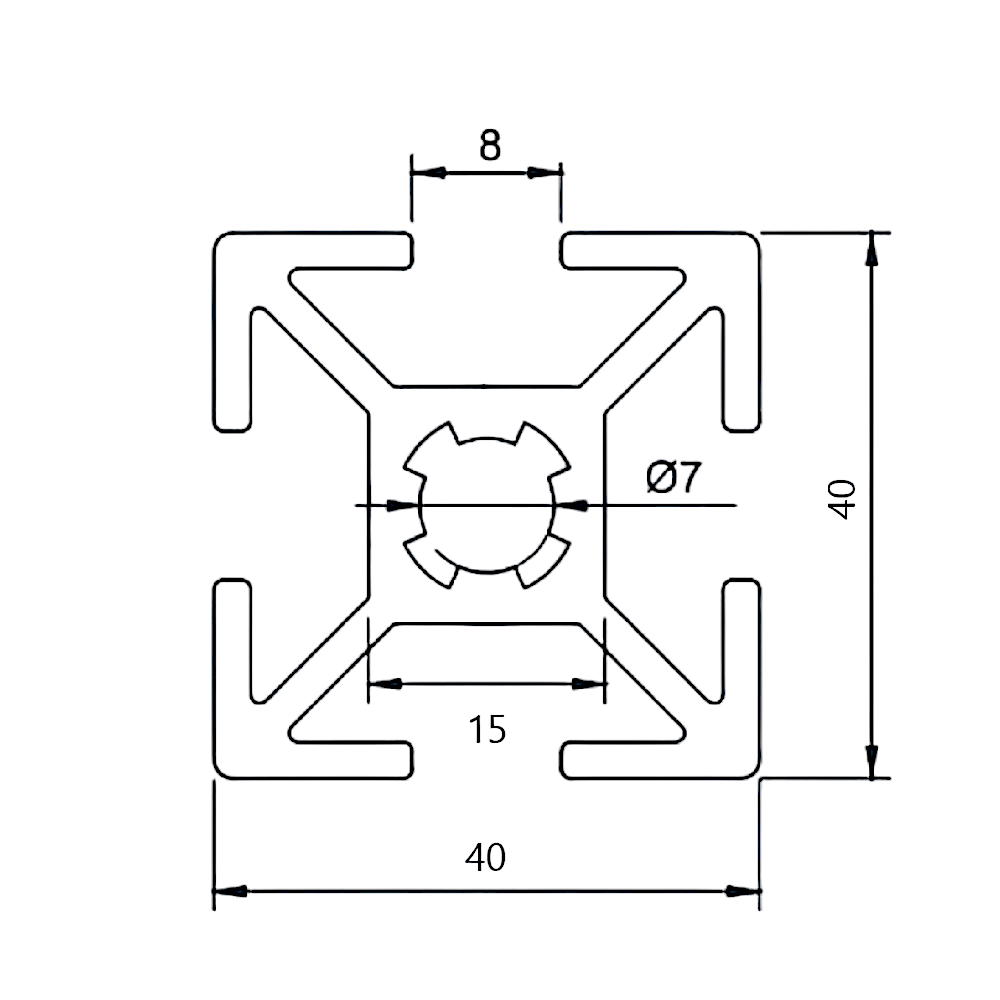 Perfil Estructural Aluminio Tslot 40x40x3000 mm Mate