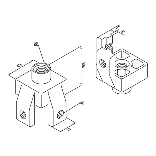 Base Para Pata Ajustable Perfil Tslot 45x45 mm (pack 4und)