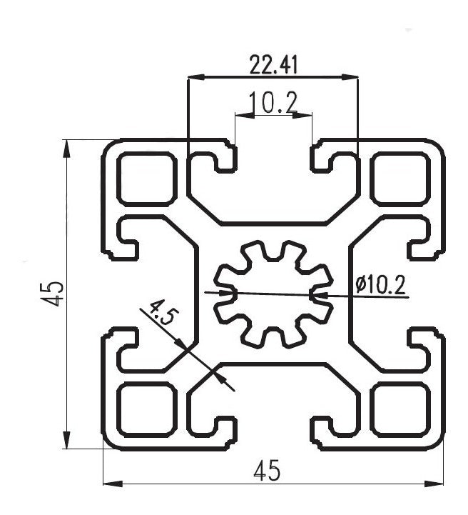 Perfil Estructural Aluminio Tslot 45x45x3000 mm