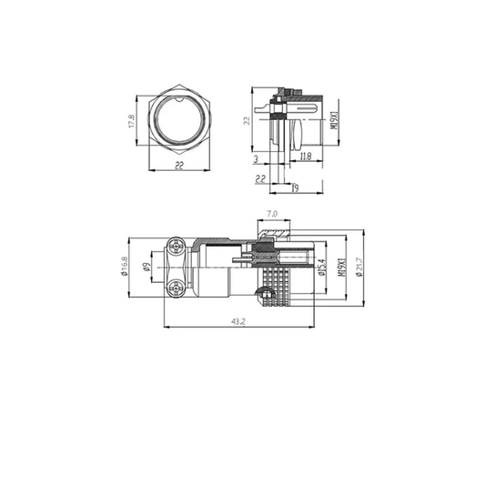 Conector para panel con flange Macho GX20-8E de 8 pines