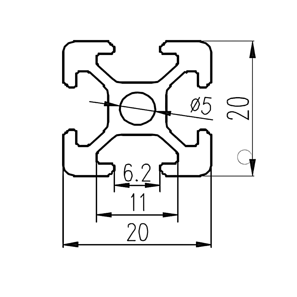 Perfil Estructural Aluminio Tslot 20x20x2000 mm