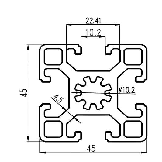 Perfil Estructural Aluminio Tslot 45x45x2000 mm