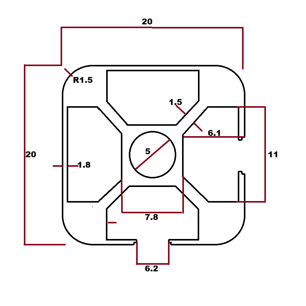 Perfil estructural ángulo liso aluminio Tslot 20x20x2000 mm