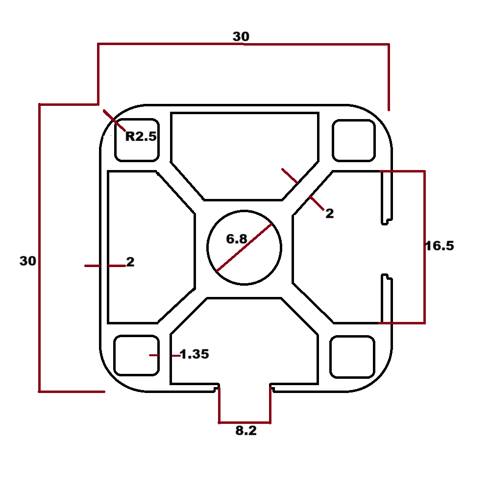 Perfil estructural ángulo liso aluminio Tslot 30x30x3000 mm