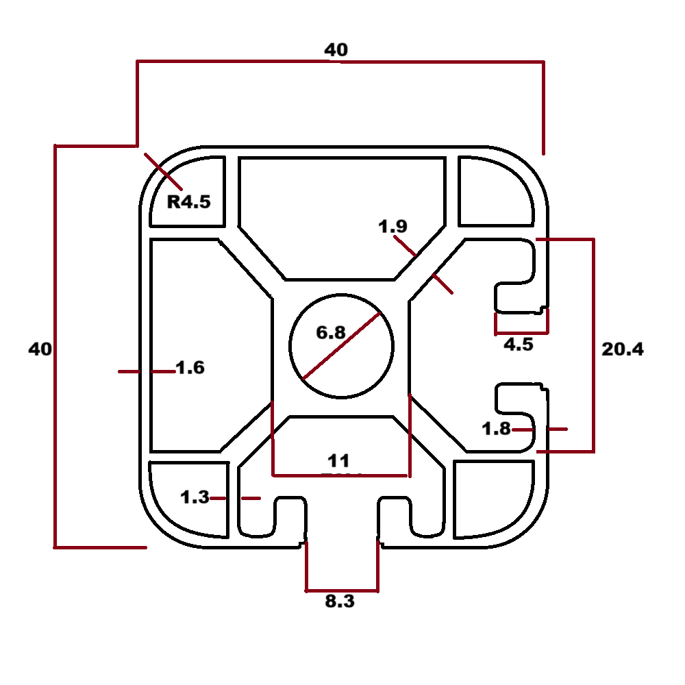 Perfil estructural ángulo liso aluminio Tslot 40x40x3000 mm