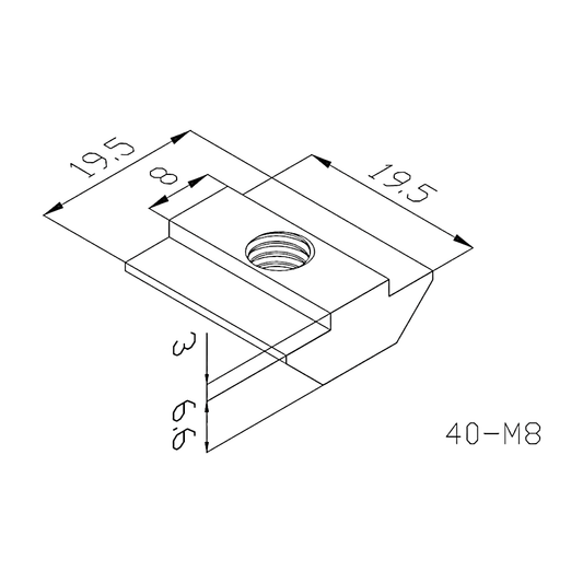 Tuerca corrediza M8 Tslot 40 mm (pack 25 unds)