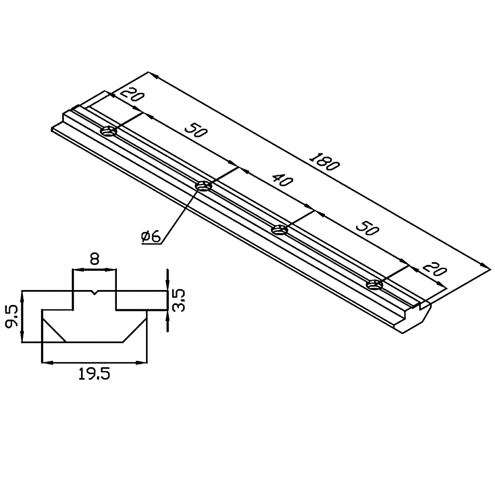 Plano técnico de Unión recta perfiles estructurales 40x40 (Pack 2 und) (PC00112) para maquinaria CNC y automatización industrial