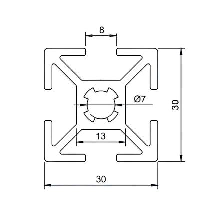 Perfil Estructural Aluminio Tslot 30x30x3000 mm Mate
