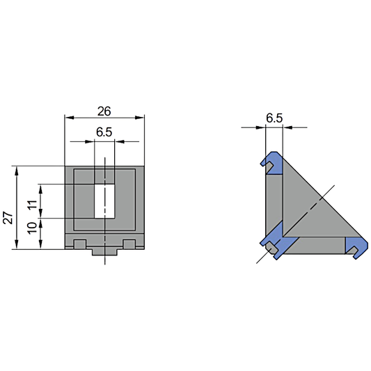Plano técnico de Soporte Ángulo 90° Perfil Tslot 3030 Peq (Pack 4 und) (PC00266) para maquinaria CNC y automatización industrial