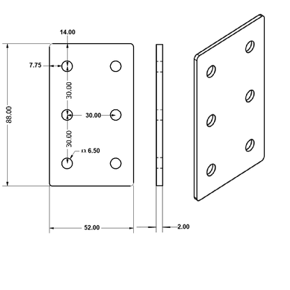 Placa Unión rectangular para perfil tslot 30x60 mm mate (pack 2und)