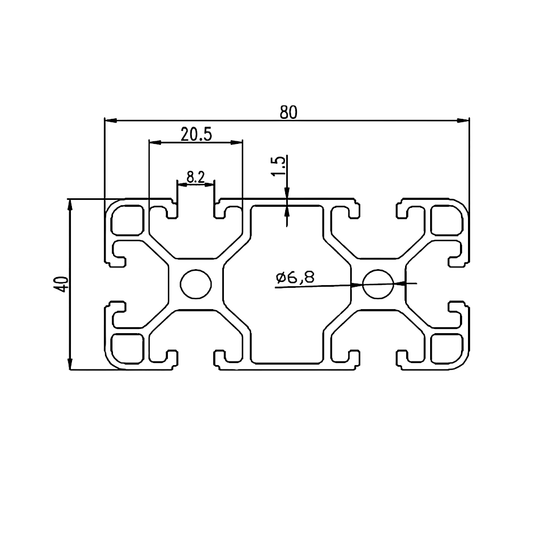 Perfil Estructural Aluminio Tslot 40x80x2000 mm