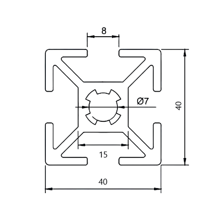 Perfil Estructural Aluminio Tslot 40x40x3000 mm Mate