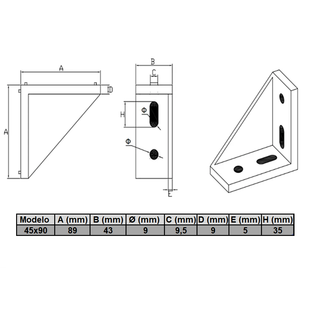 Soporte ángulo 90° perfil TSlot 45x90 (Pack 2 und)