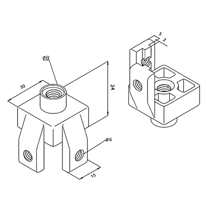 Base y pata ajustable perfil Tslot 30X30 mm (pack 4und)