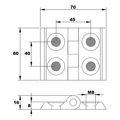 Bisagra Aluminio Perfil Tslot 45x45 mm (pack 2 und)