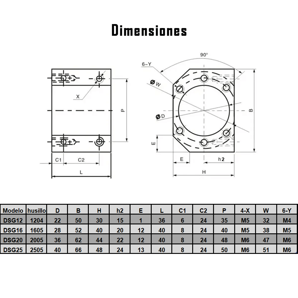 Kit Husillo hilo roscado SFU1605-2000 mm