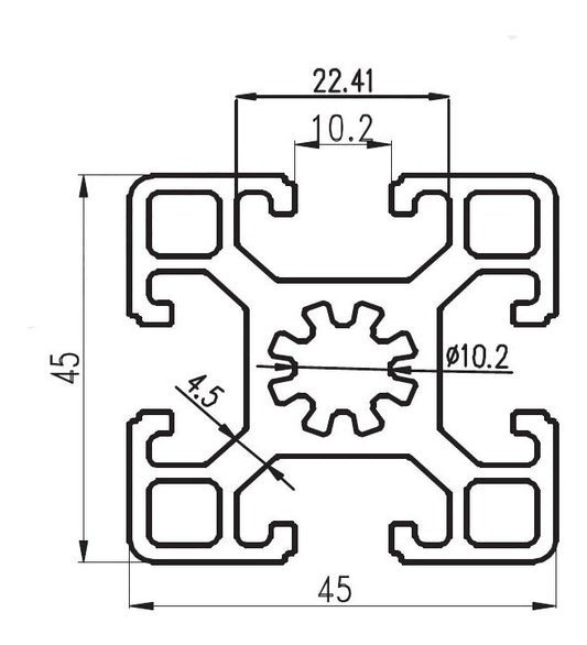 Perfil Estructural Aluminio Tslot 45x45x3000 mm