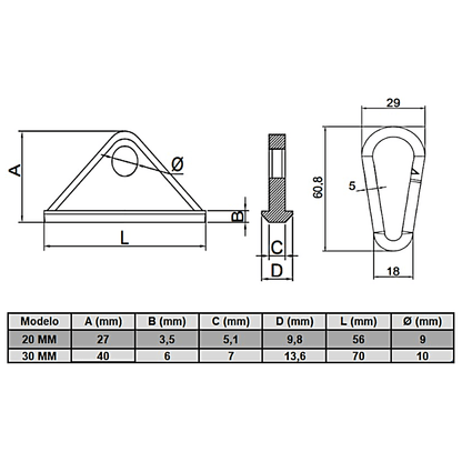 Base suspensión deslizante y mosquetón para perfil Tslot 20 mm