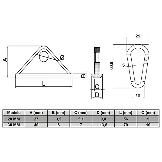 Base suspensión deslizante y mosquetón para perfil Tslot 20 mm