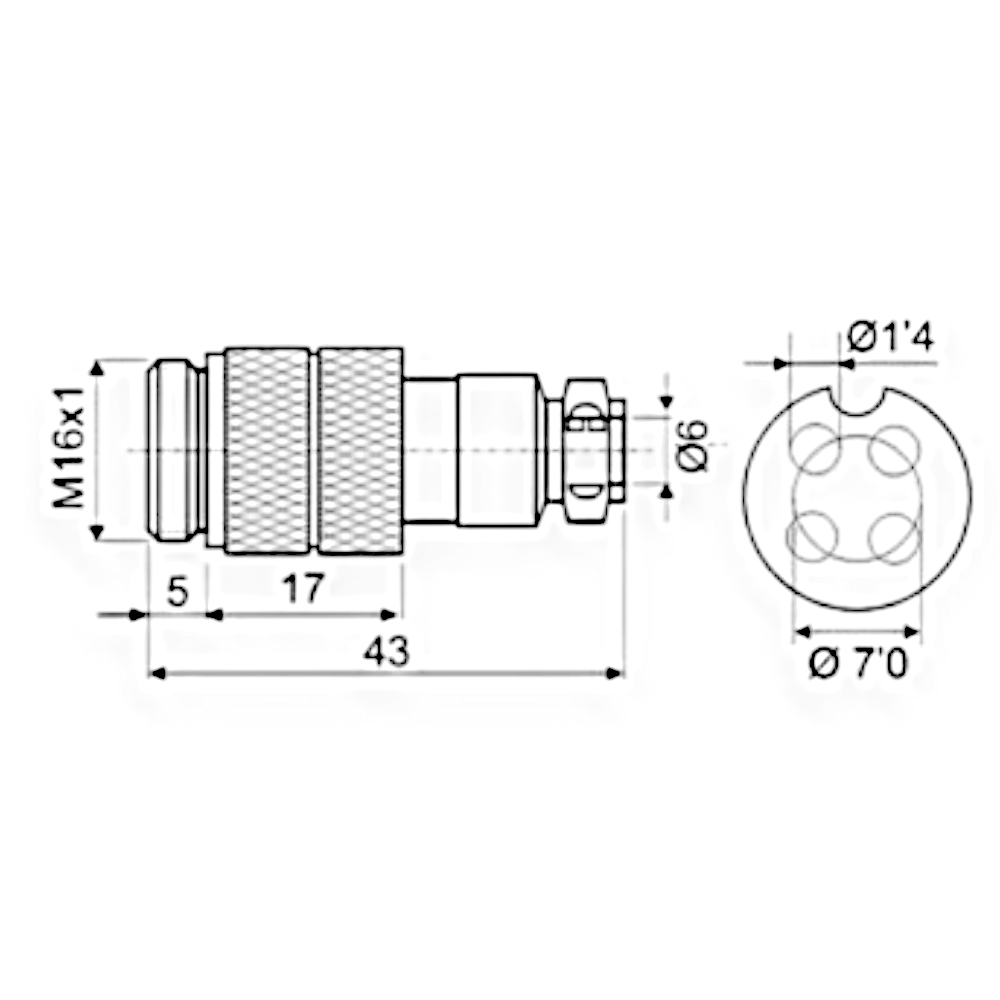 Conector para cable Macho GX16-4K de 4 pines