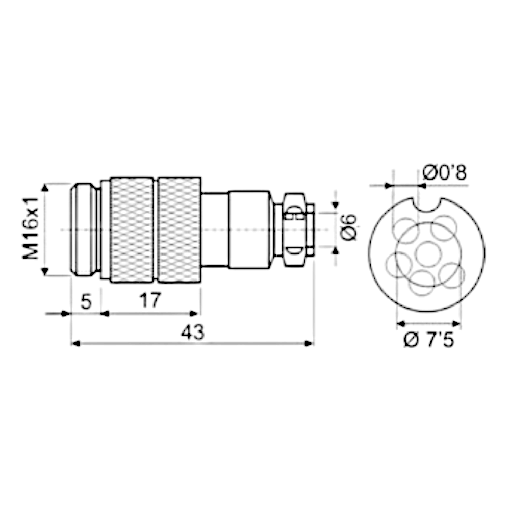 Conector para cable Macho GX16-6K de 6 pines