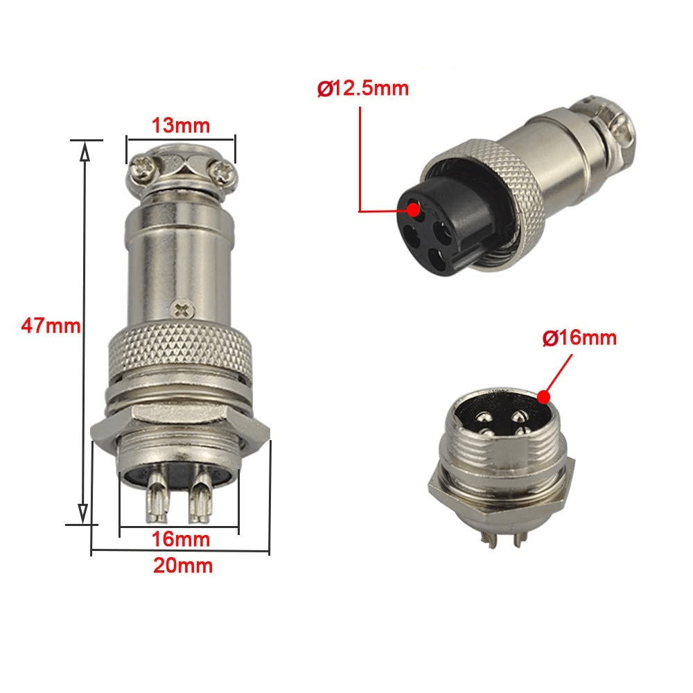 Conector para panel Macho 4 Pines Gx16-4B