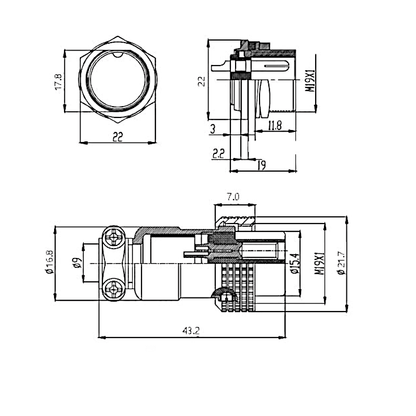 Conector para panel Macho 9 Pines GX20-9B
