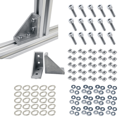 Soportes Ángulo 90° Rectangular Para Perfil TSLOT + Pernos + Golillas + Tuerca corrediza (Pack 25 unidades)