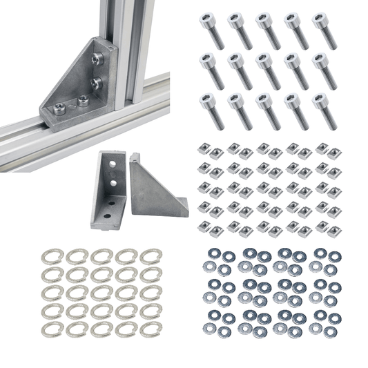 Soportes Ángulo 90° Rectangular Para Perfil TSLOT + Pernos + Golillas + Tuerca corrediza (Pack 25 unidades)