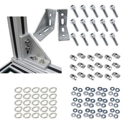 Soportes Ángulo 90° Rectangular Para Perfil TSLOT + Pernos + Golillas + Tuerca Tipo T (Pack 25 unidades)
