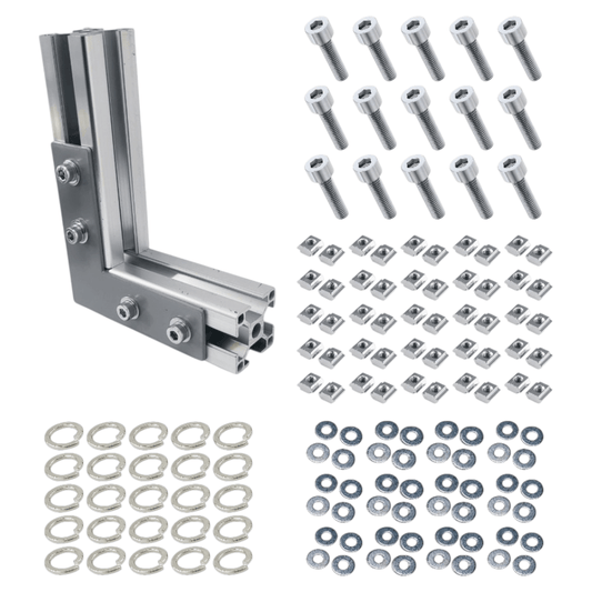 Placas Soporte Tipo L Mate Para Perfil TSLOT + Pernos + Golillas + Tuercas Corredizas (Pack 25 Placas)