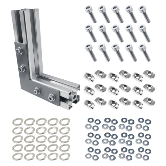 Placas Soporte Tipo L Mate Para Perfil TSLOT + Pernos + Golillas + Tuercas Tipo T (Pack 25 Placas)