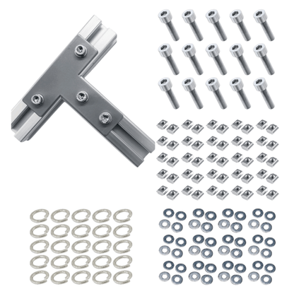 Placas Unión Tipo T Mate Para Perfil TSLOT + Pernos + Golillas + Tuercas Corredizas (Pack 25 Placas)