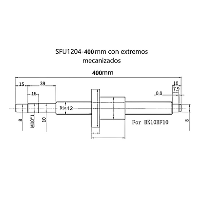 Kit Husillo SFU1204 400 mm con Soportes Laterales FK/FF10