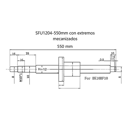 Kit Husillo SFU1204 550 mm con Soportes Laterales FK/FF10