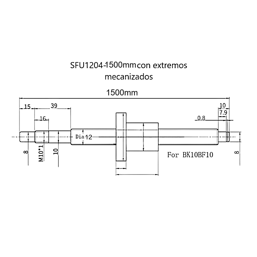 Kit Husillo hilo roscado SFU1204-1500 mm