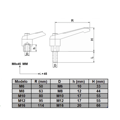 Manilla Sujeción Macho M8x45 mm