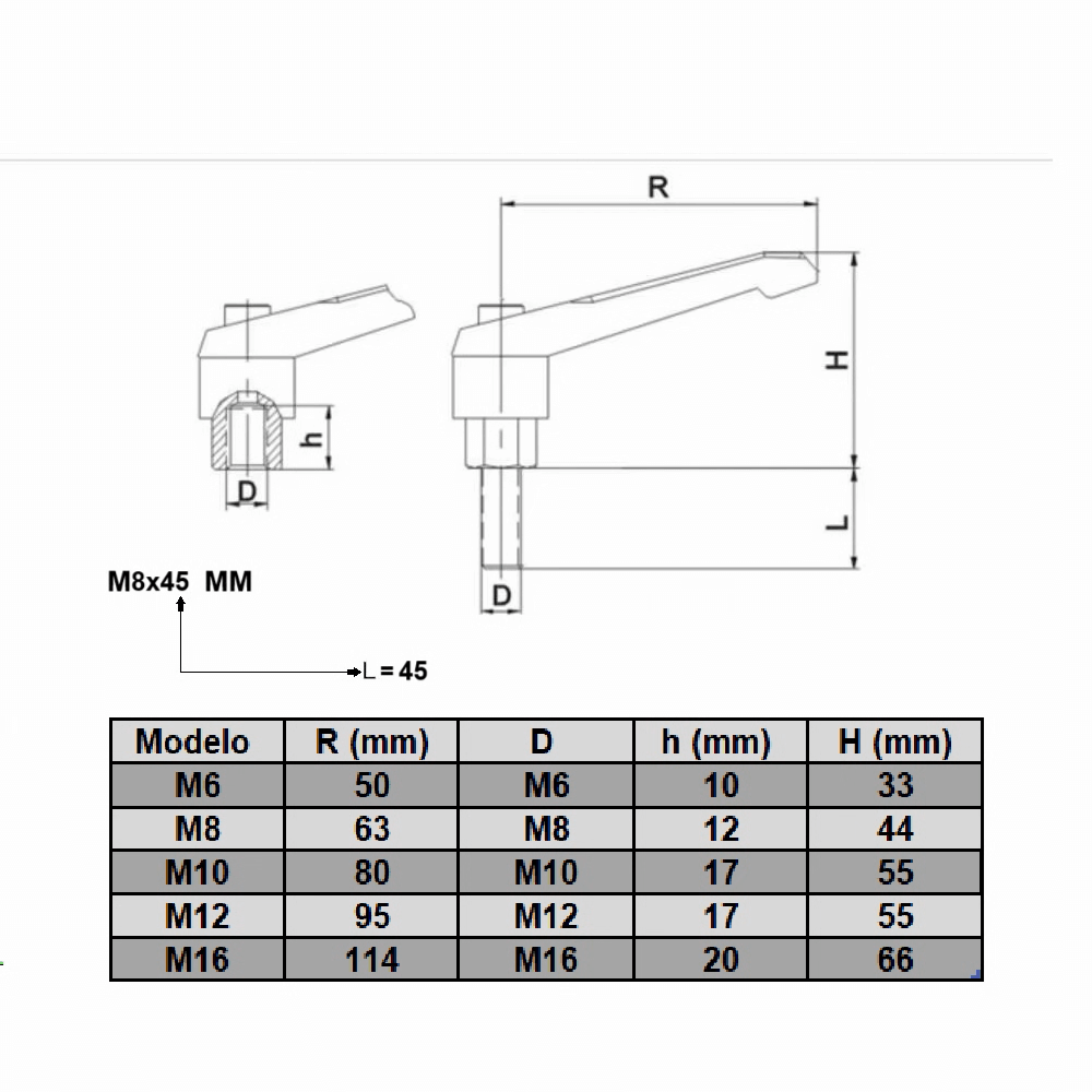 Manilla Sujeción Macho M6x25 mm