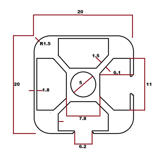 Perfil estructural ángulo liso aluminio Tslot 20x20x2000 mm