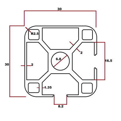 Perfil estructural ángulo liso aluminio Tslot 30x30x3000 mm