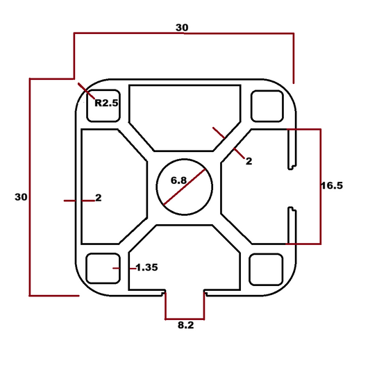 Perfil estructural ángulo liso aluminio Tslot 30x30x3000 mm