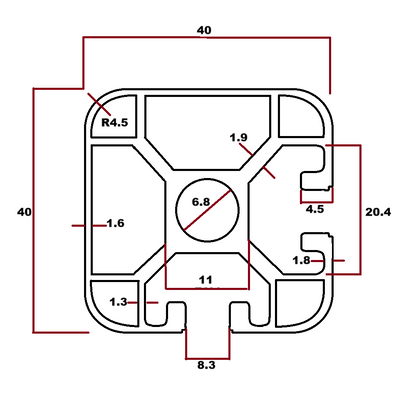 Perfil estructural ángulo liso aluminio Tslot 40x40x3000 mm