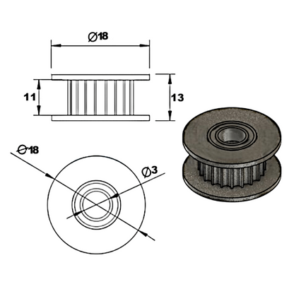 Polea de sincronización GT2-10 mm 20 dientes (D.I 3mm)