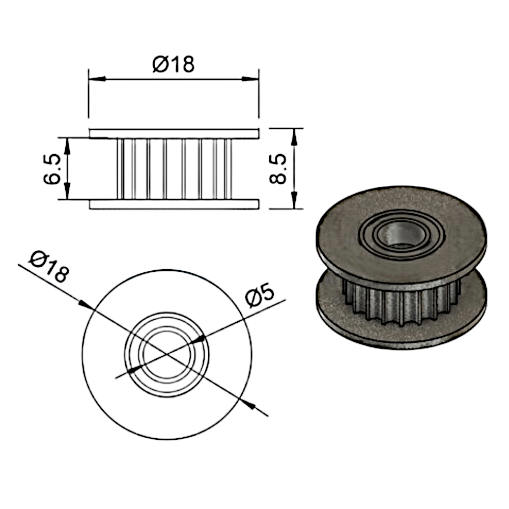 Polea de sincronización GT2-6 mm 20 dientes