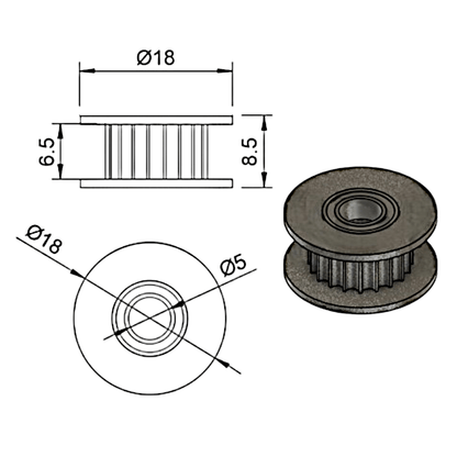 Polea de sincronización GT2-6 mm 20 dientes