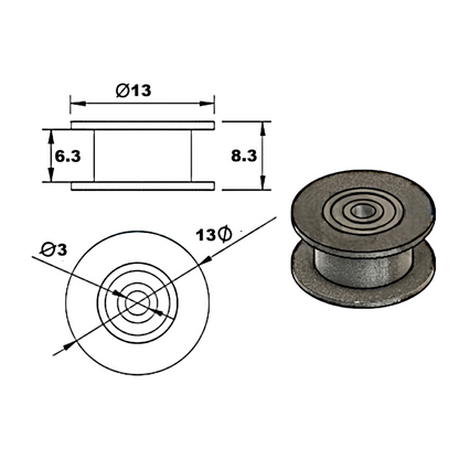 Polea de sincronización GT2-6 mm 16T sin diente (D.I 3mm)