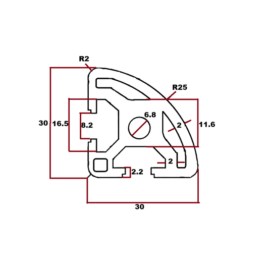 Perfil estructural semi circular aluminio Tslot 30x30x3000 mm